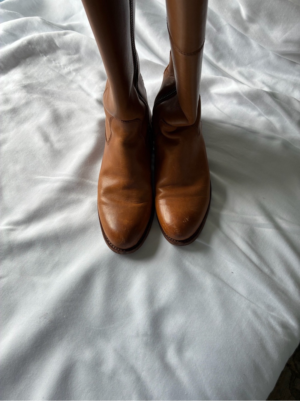 Frye Women's Tall Riding Boots in Cognac Brown Leather - Picture 4 of 7